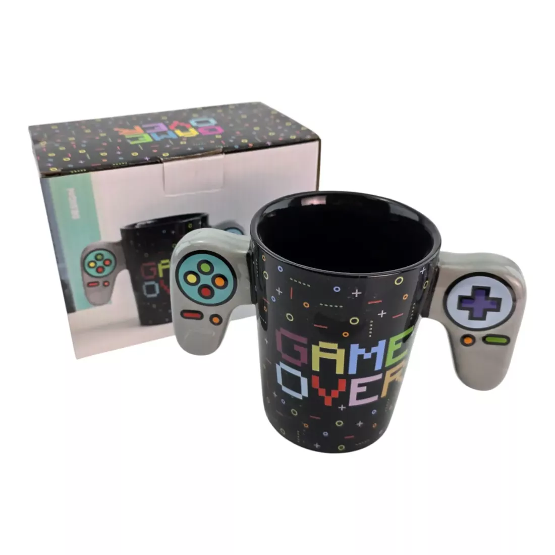 Чашка керамічна з ручками  400 мл "GAME OVER" Чорна, подарункова коробка (DN36734)