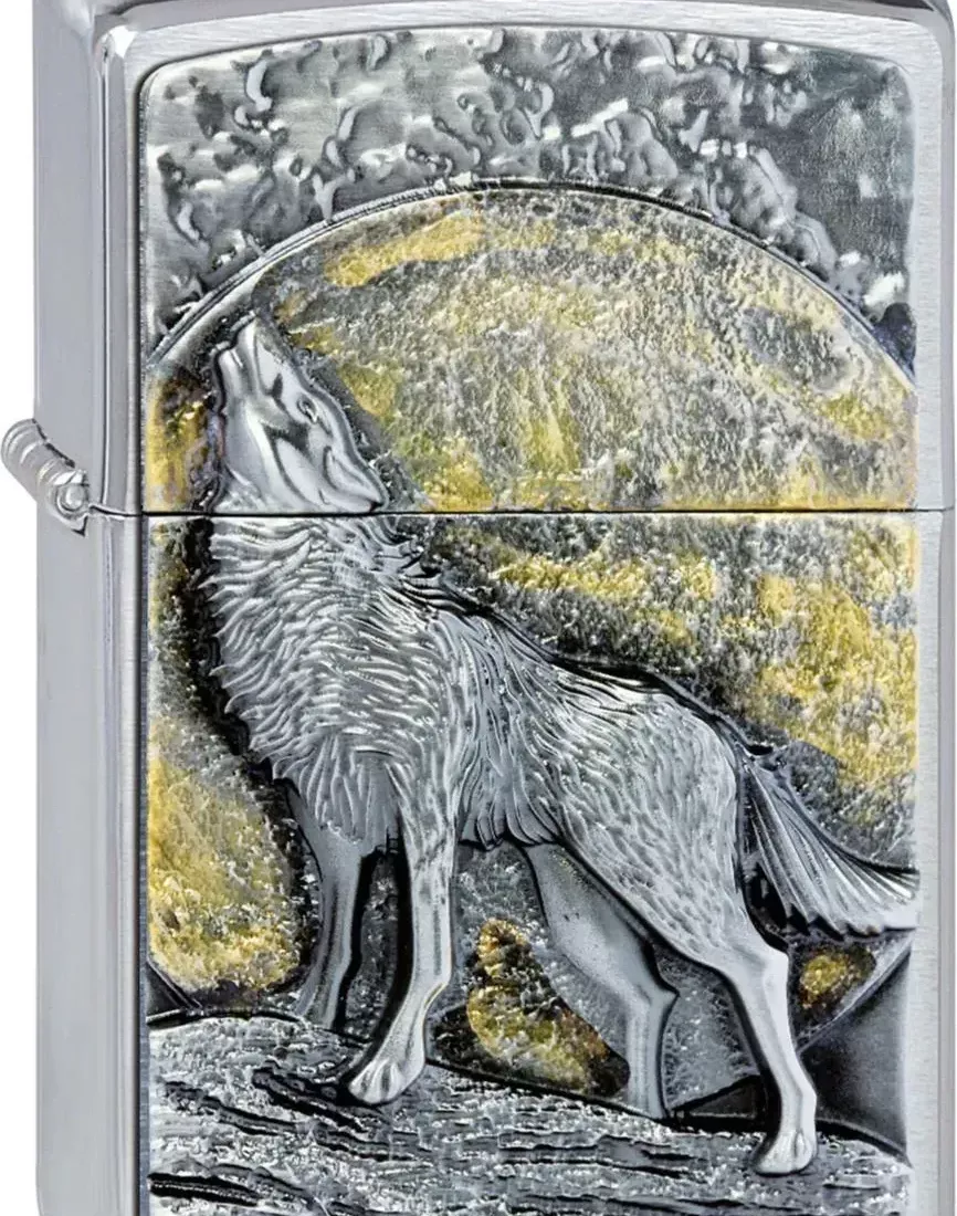 Запальничка бензиноваZIPPO Wolf at Moonlight 3D emblem хром  (2003038)