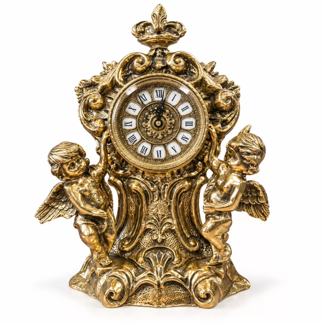 Годинник настільний камінний бронзовий Virtus Two Angels With Wings 32,5×25 см 3210 г Золотистий (5581vi)
