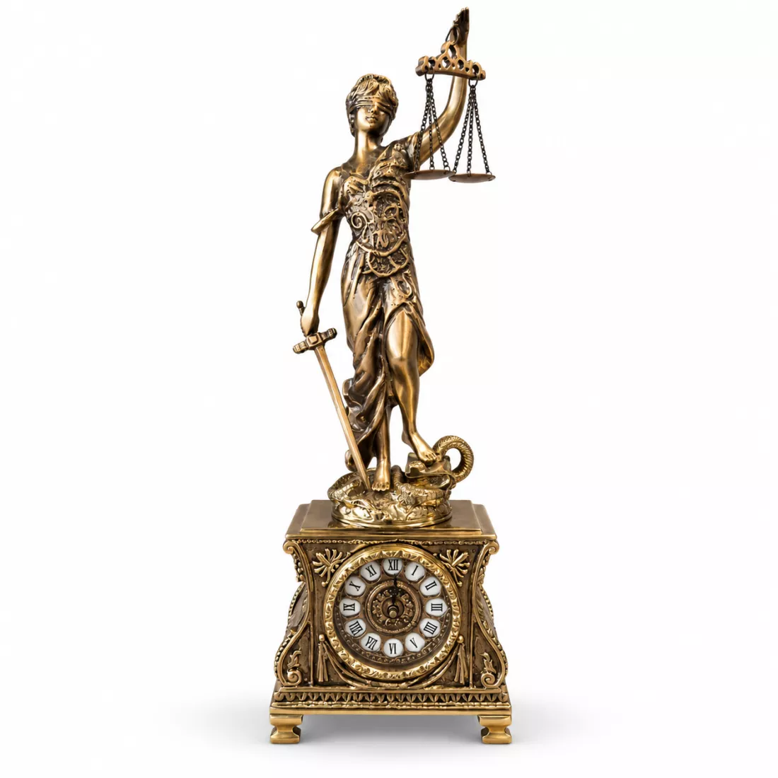 Годинник бронзовий настільний камінний Virtus Justice Феміда 50,5×16,5×9,5 см 4750 г Золотистий (5697vi) 